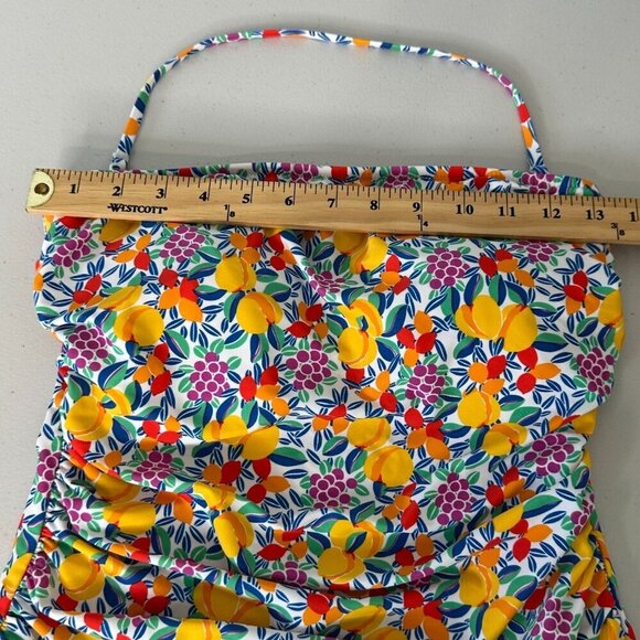 J Crew Tropical Fruit Bandeau One Piece Swimsuit Sz M Ruched - Picture 8 of 11